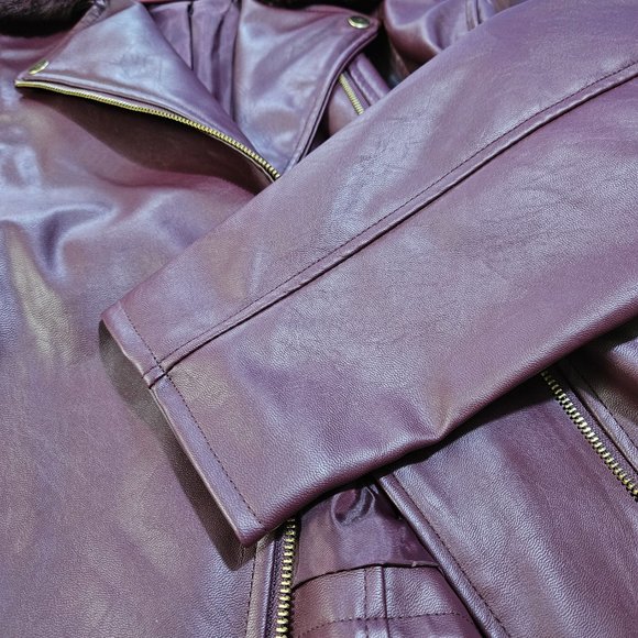 NEW Liz Claiborne Removable Faux Fur Collar Zip Coat size L Faux Leather Maroon - Picture 13 of 15